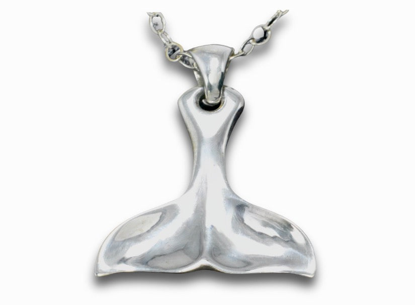 Sterling Silver Engraved Whale Tail Pendant Necklace, 16+2 Extender