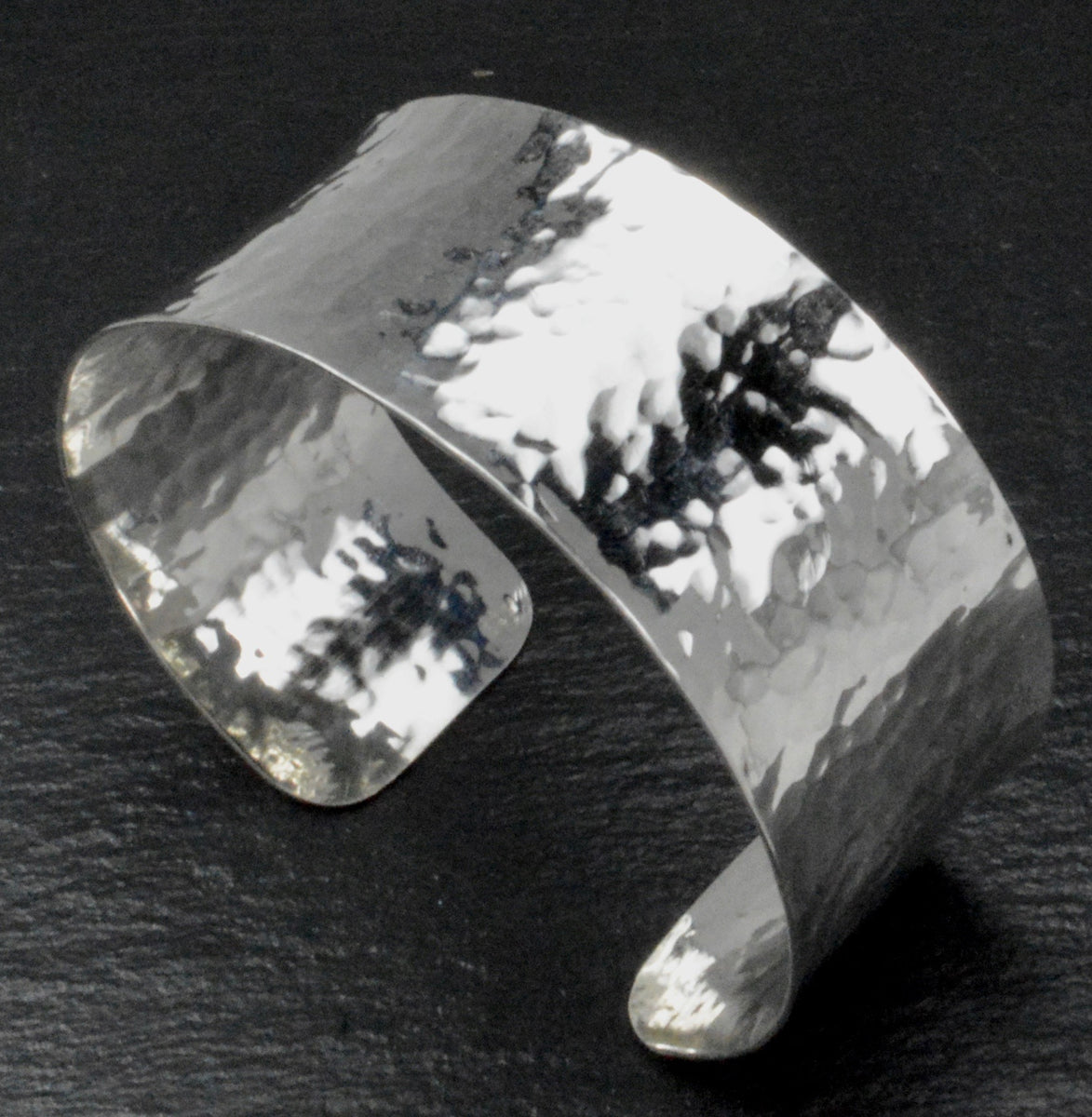 925 Sterling Silver Hammered 1" Wide Cuff Bracelet Made in Alaska