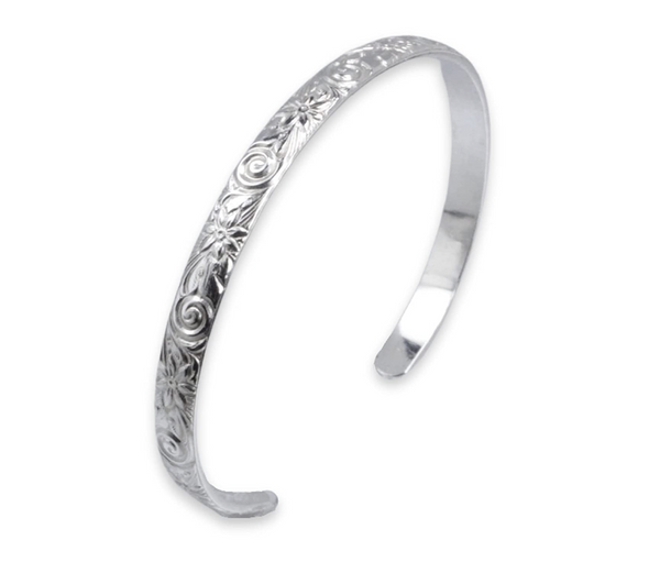 Sterling Silver Flowers and Spirals Cuff Bracelet