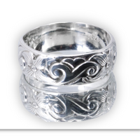 Waves and Flowers pattern ring - Solid Sterling -Made to order
