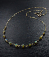 Handmade Ethiopian Fire Opal & 14k Gold Filled Wire Wrapped Necklace - Made in Alaska