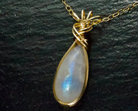 Natural Moonstone in 14k Gold Filled  Wire Wrapped Pendant - w/ 18" Gold Filled Chain