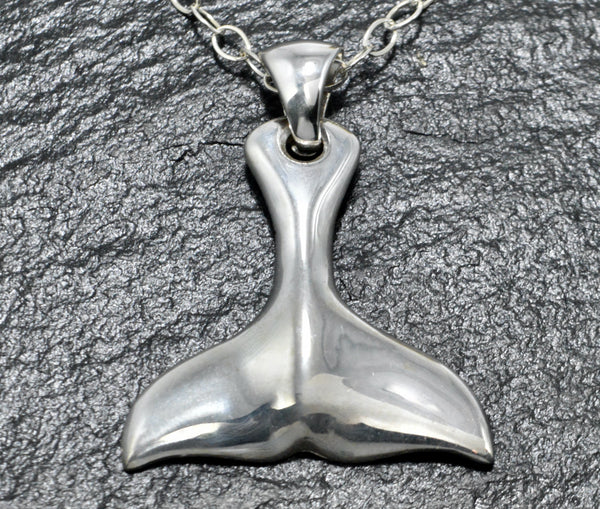 Sterling Silver Whale Tail Pendant w/ 18