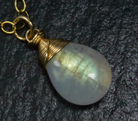 Natural Moonstone Pendant- 14k Gold Filled wire wrapped - W/ 18" Gold Filled Chain