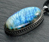 Labradorite Pendant in Sterling Silver w/ adjustable cord necklace