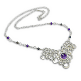 Amethyst, Black Pearl & Sterling Silver Stars Necklace