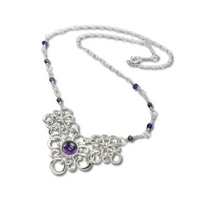 Amethyst, Black Pearl & Sterling Silver Stars Necklace