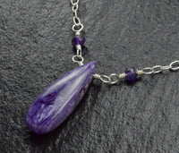 Rare Purple Charoite, Amethyst & Sterling Silver Wire Wrapped Necklace