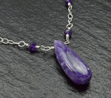 Rare Purple Charoite, Amethyst & Sterling Silver Wire Wrapped Necklace