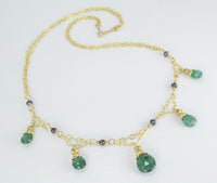 Handmade Emerald Necklace - Emerald, Black Pearl & 14k Gold-filled Necklace - Made in Alaska