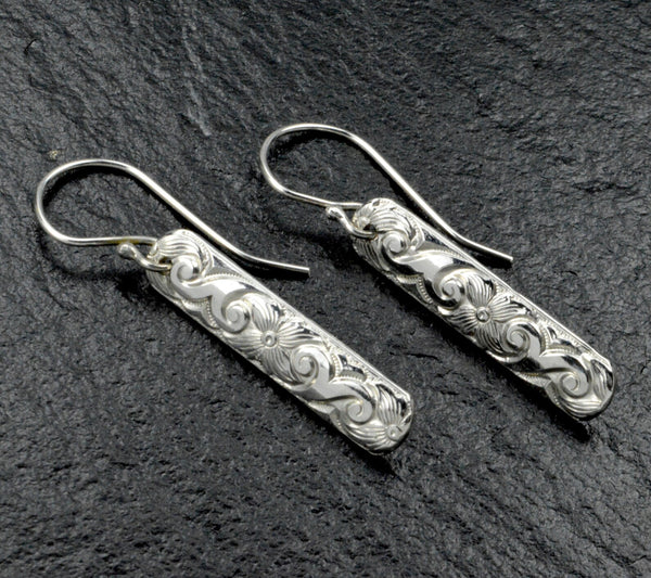 Sterling Silver Waves & Flowers Pattern Earrings