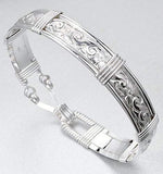 Handmade Sterling Silver Wire Wrapped Bracelet - Waves & Flowers Pattern - Silver Bracelets For Women - Made in Alaska