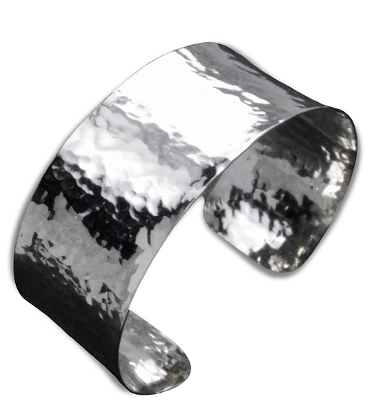 Handmade solid 925 Sterling Silver Hammered 1" Wide Cuff