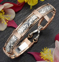 Handmade 14k Rose Gold Filled & Sterling Silver Wire Wrapped Bracelet - Waves & Flowers Pattern - Made in Alaska