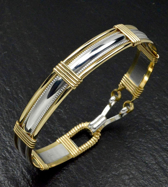 Handmade 14k Gold Filled and Sterling Silver Wire Wrapped Bracelet - Smooth High Polish Design - Made in Alaska