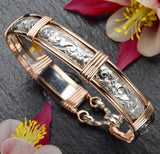 Handmade 14k Rose Gold Filled & Sterling Silver Wire Wrapped Bracelet - Waves & Flowers Pattern - Made in Alaska