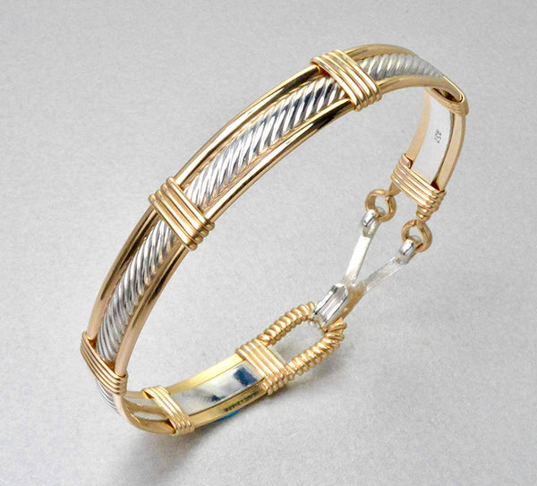 Handmade 14k Gold Filled and 925 Sterling Silver Wire Wrapped Bracelet - Cable Twist Pattern - Made in Alaska