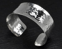Handmade solid 925 Sterling Silver Hammered 1" Wide Cuff