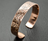 Handcrafted Copper Cuff Bracelet - Classic Floral Pattern - Made in Alaska