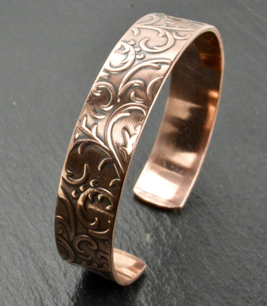 Handcrafted Copper Cuff Bracelet - Classic Floral Pattern