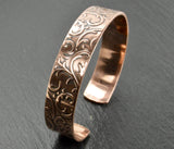 Handcrafted Copper Cuff Bracelet - Classic Floral Pattern - Made in Alaska