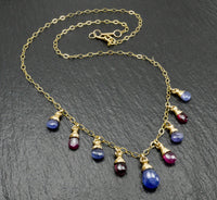 Tanzanite and Rubellite Tourmaline Gemstone Necklace - Rare Gems - 14K Gold Filled - Handcrafted in Alaska