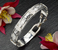 Handmade Sterling Silver Bracelet - Waves & Flowers Pattern - Silver Bracelets For Women - Made in Alaska